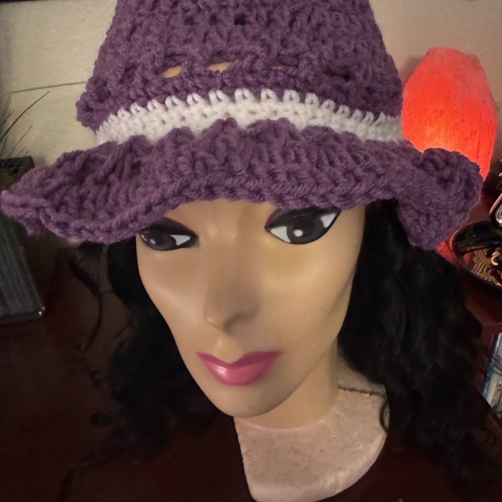 Purple Crochet Hat with White Trim smoke free home